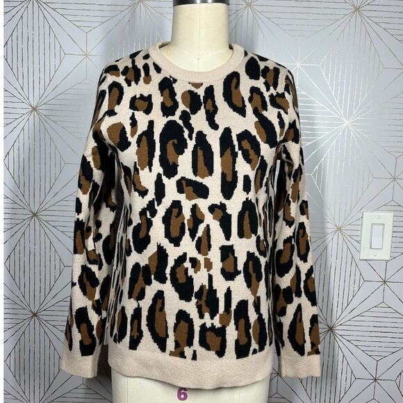 Tahari Pull Over Sweater Soft Leopard Animal Print Brown Black Size Medium $80 - Picture 2 of 12